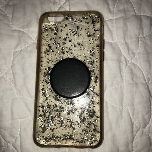 Clear silver specks IPhone Case with Popsocket